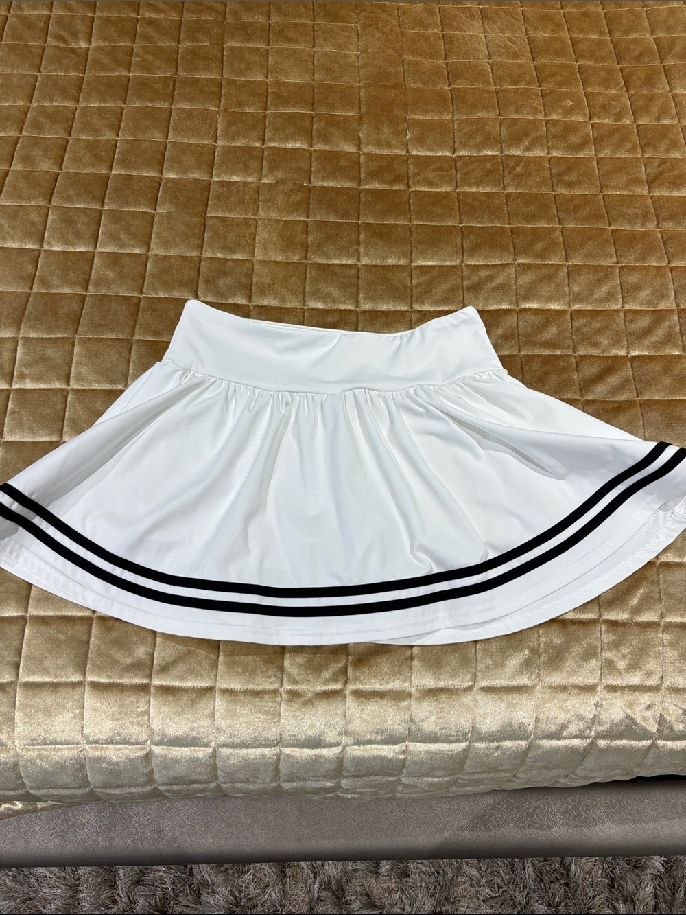 Palm Angels White Circle Skirt with Black Stripe Trim